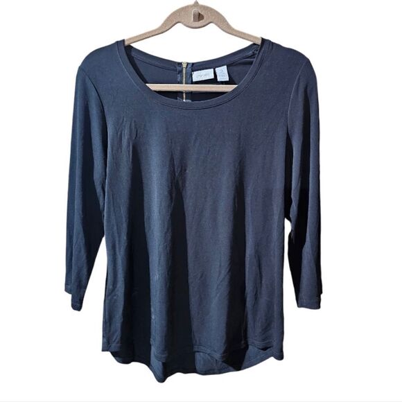 Chico's Tops - CHICO'S Black 3/4 Sleeve Back‎ Zipper Hi Low Hem Top Shirt - Size 3